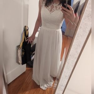 Chiffon and lace wedding dress with lace up corset back